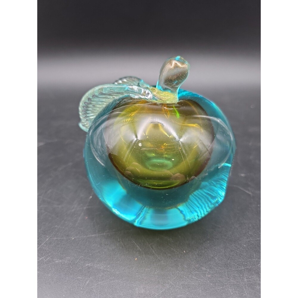 MURANO ART Glass Teal Blue Sommerso Adventurine Barbini Apple Bookend